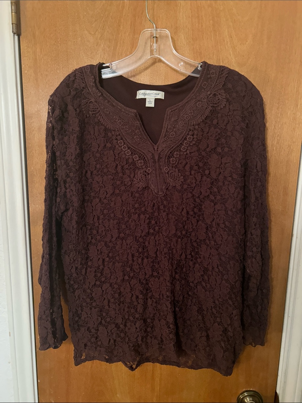 Coldwater Creek Women's Lace Tunic Top - Deep Chocolate Brown. L